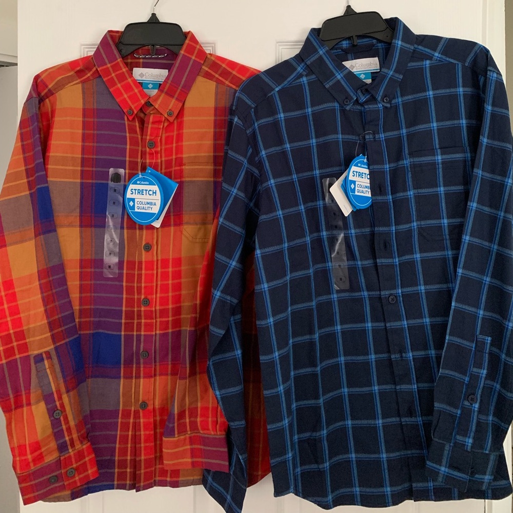 Two mens long sleeve columbia shirts size medium